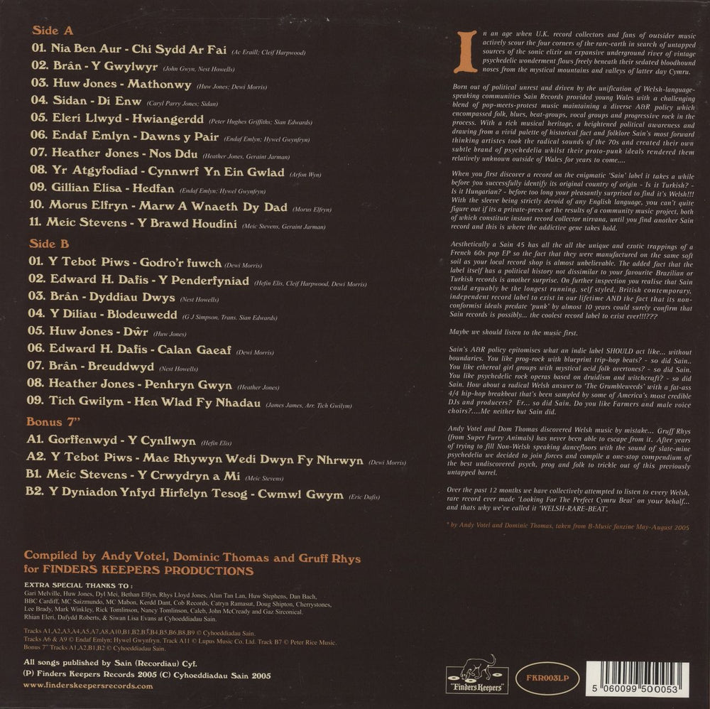 Various-Prog & Psych Welsh Rare Beat UK vinyl LP album (LP record) 5060099500053