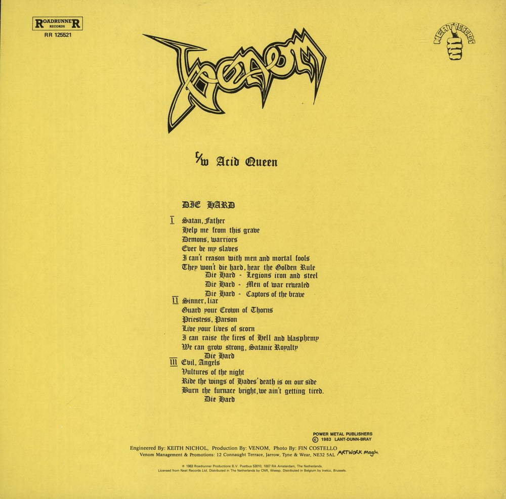 Venom Die Hard Dutch 12" vinyl single (12 inch record / Maxi-single)