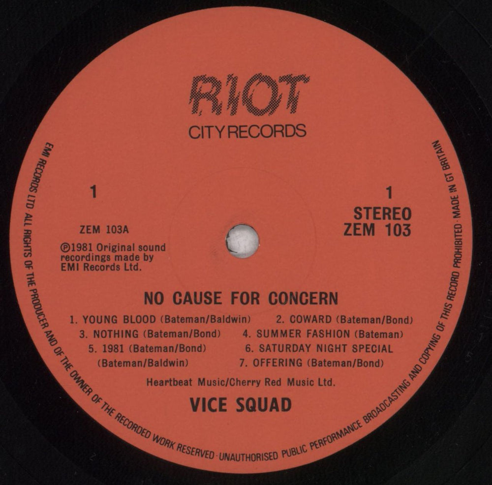 Vice Squad No Cause For Concern - EX UK vinyl LP album (LP record) VSQLPNO837248