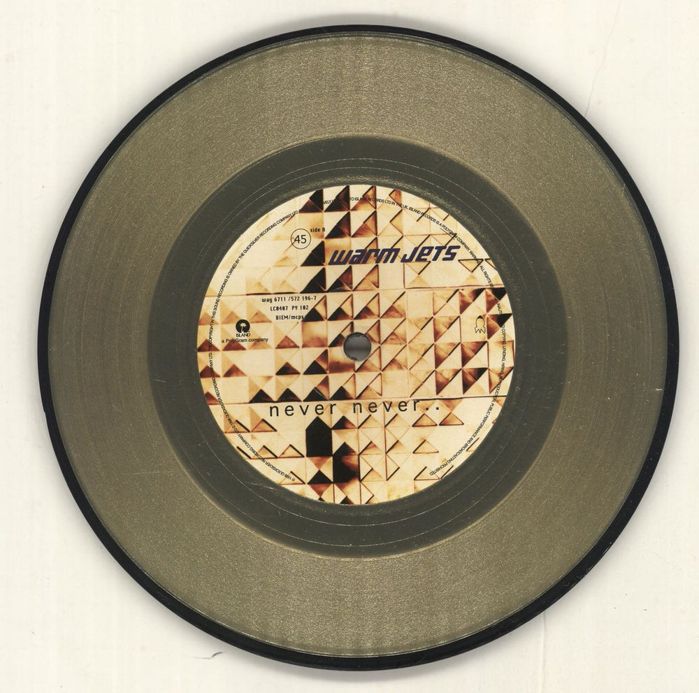 Warm Jets Never Never - Gold Vinyl UK 7" vinyl single (7 inch record / 45) W-J07NE569898