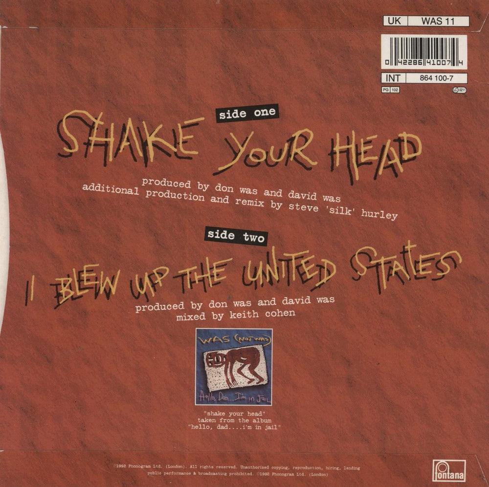 Was (Not Was) Shake Your Head UK 7" vinyl single (7 inch record / 45) 042286410074