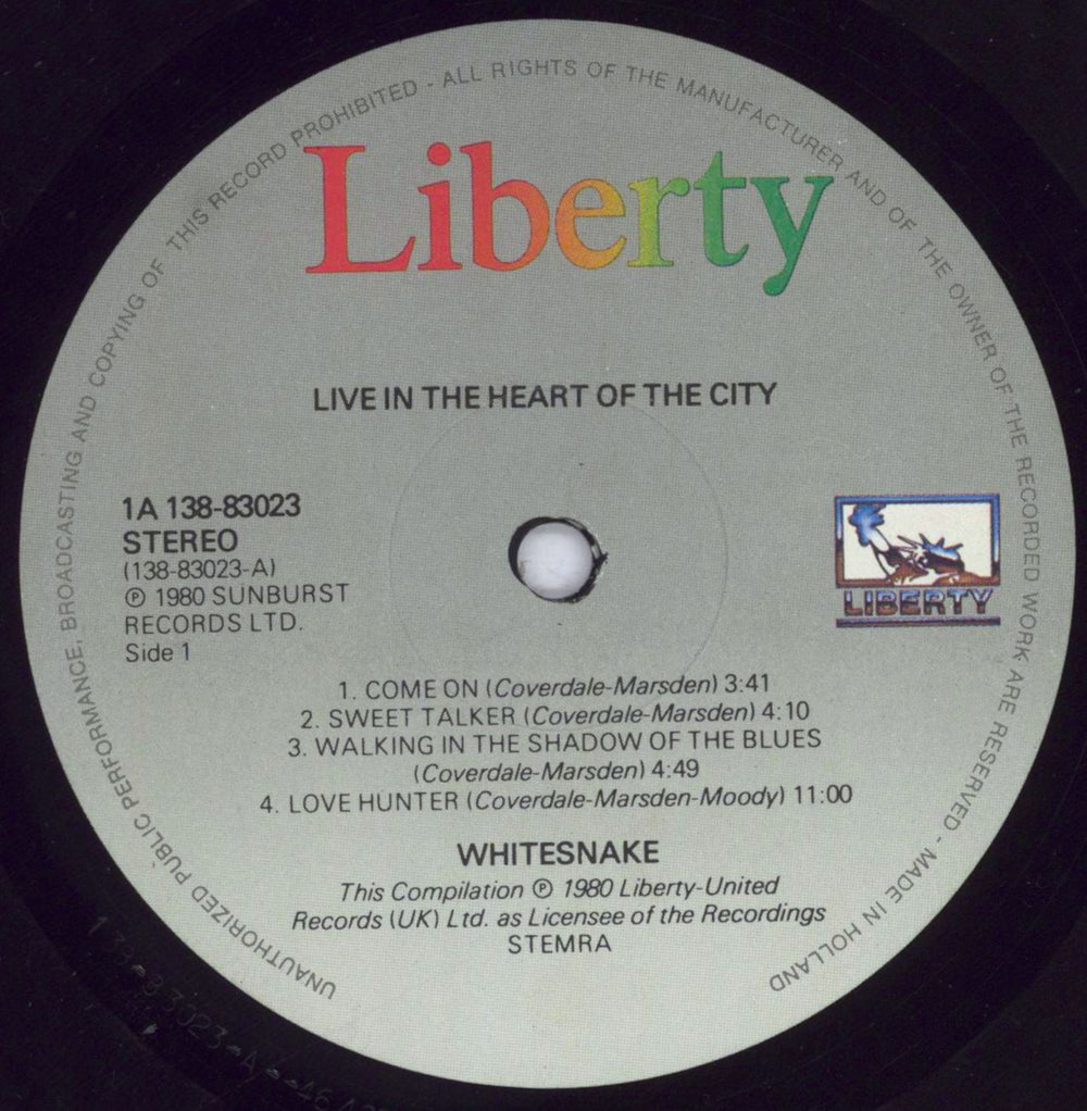 Whitesnake Live.... In The Heart Of The City Dutch 2-LP vinyl record set (Double LP Album) WHI2LLI832521