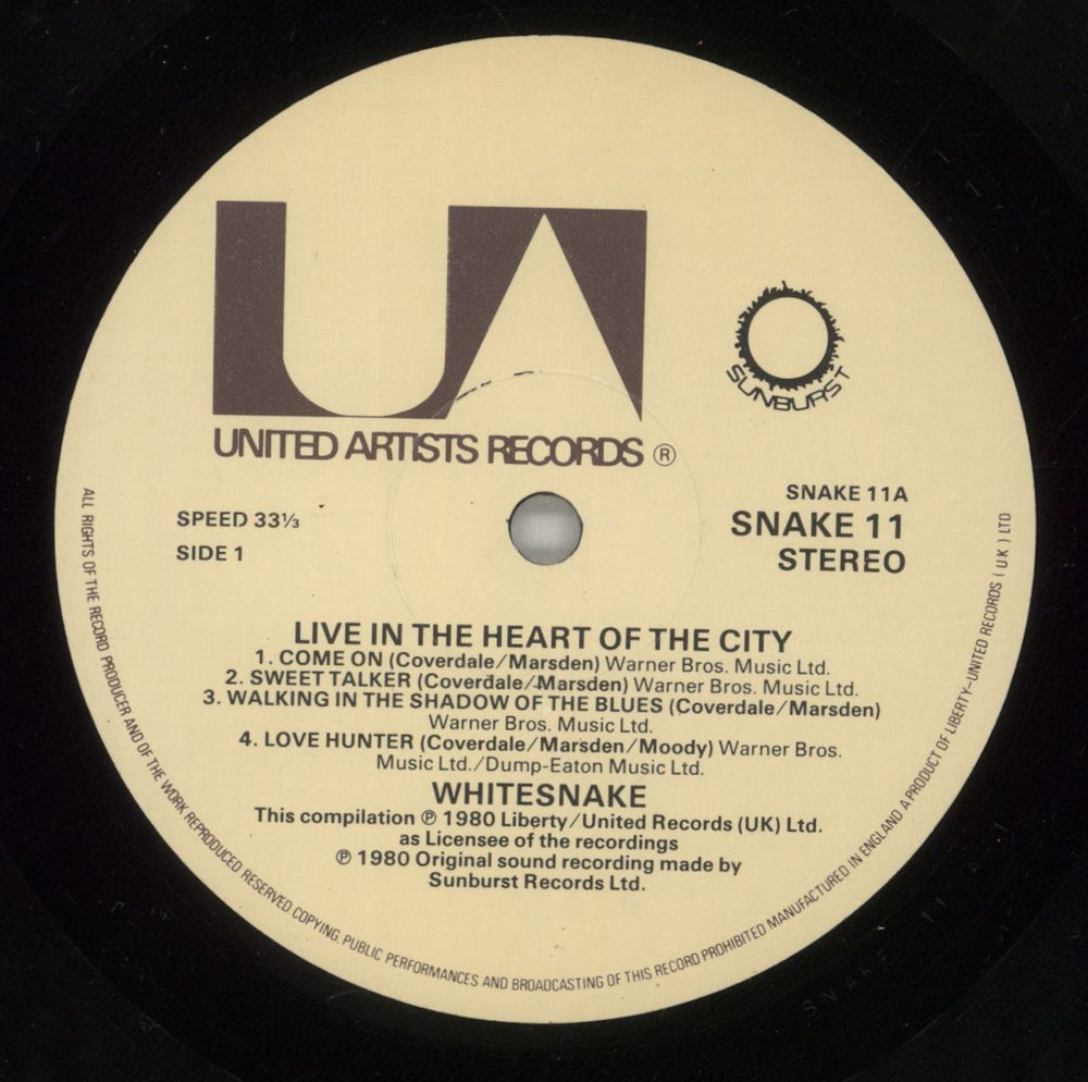 Whitesnake Live.... In The Heart Of The City + Insert UK 2-LP vinyl record set (Double LP Album) WHI2LLI573707