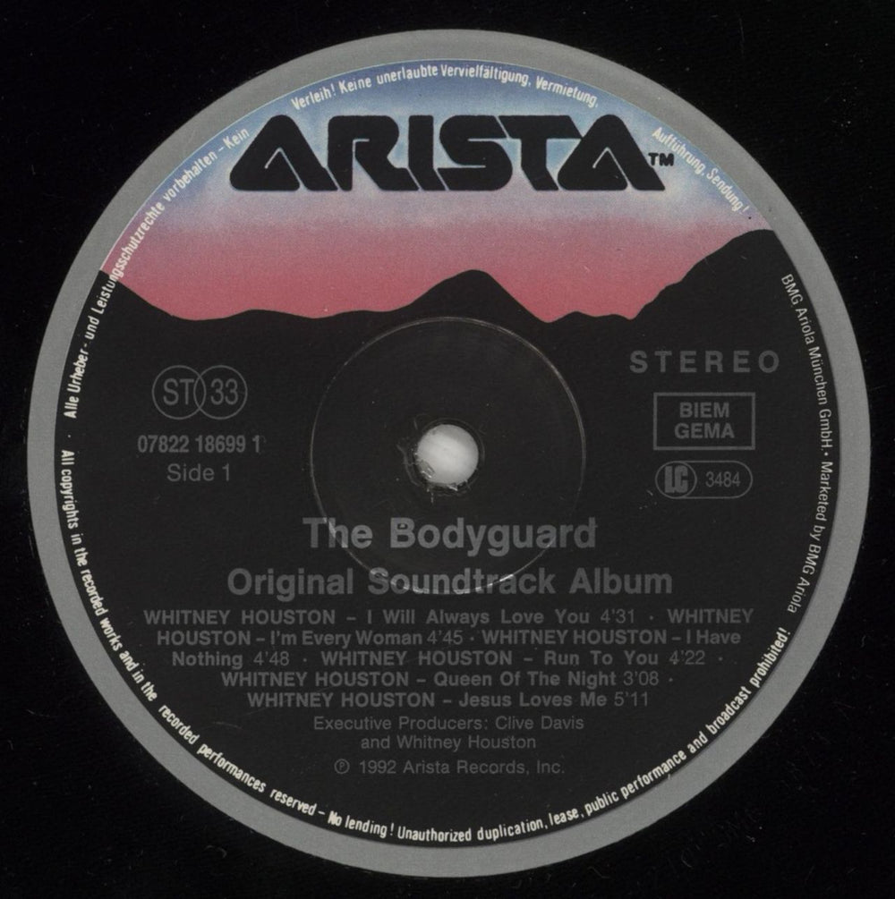 Whitney Houston The Bodyguard German vinyl LP album (LP record) HOULPTH875011