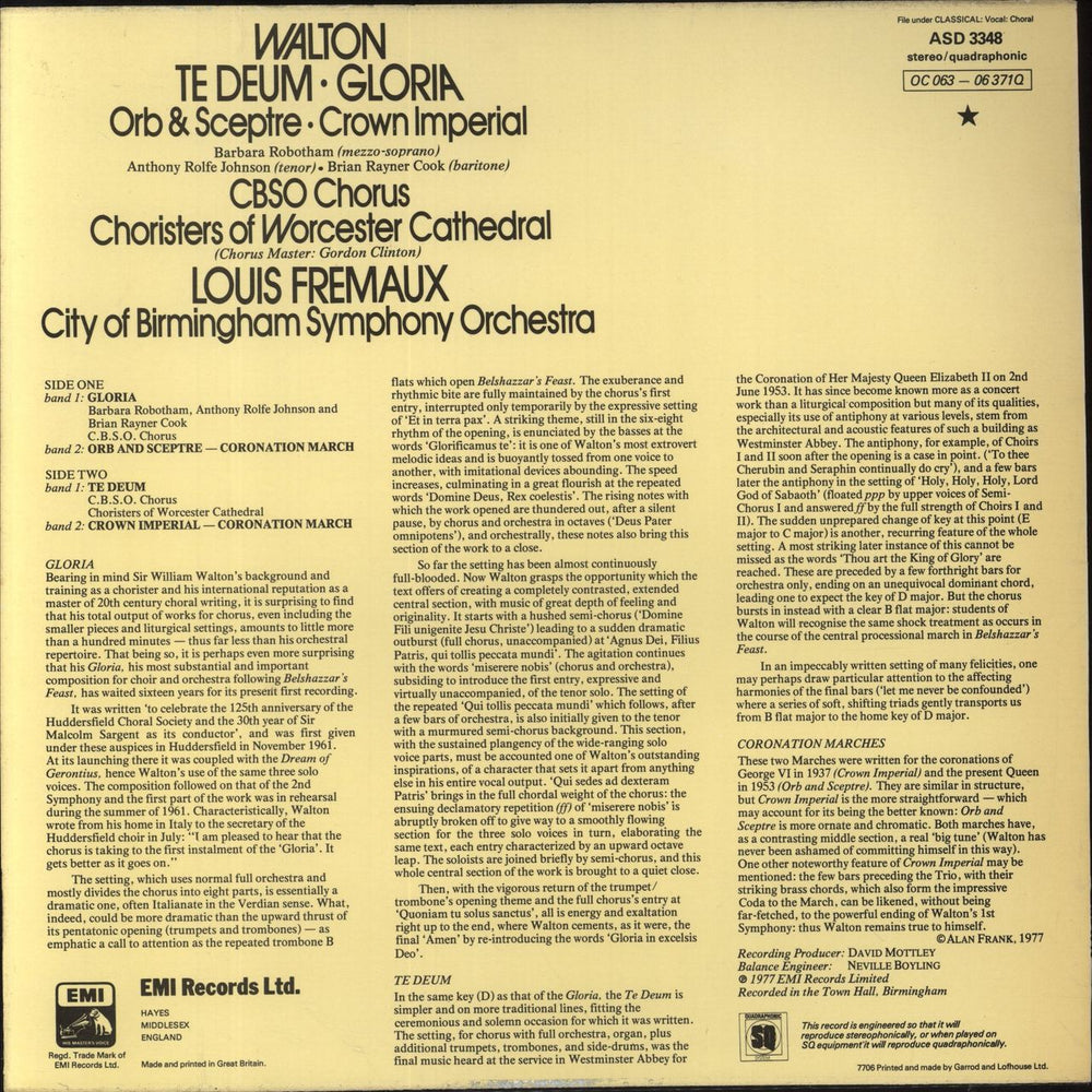 William Walton Te Deum, Gloria - Quad UK vinyl LP album (LP record)