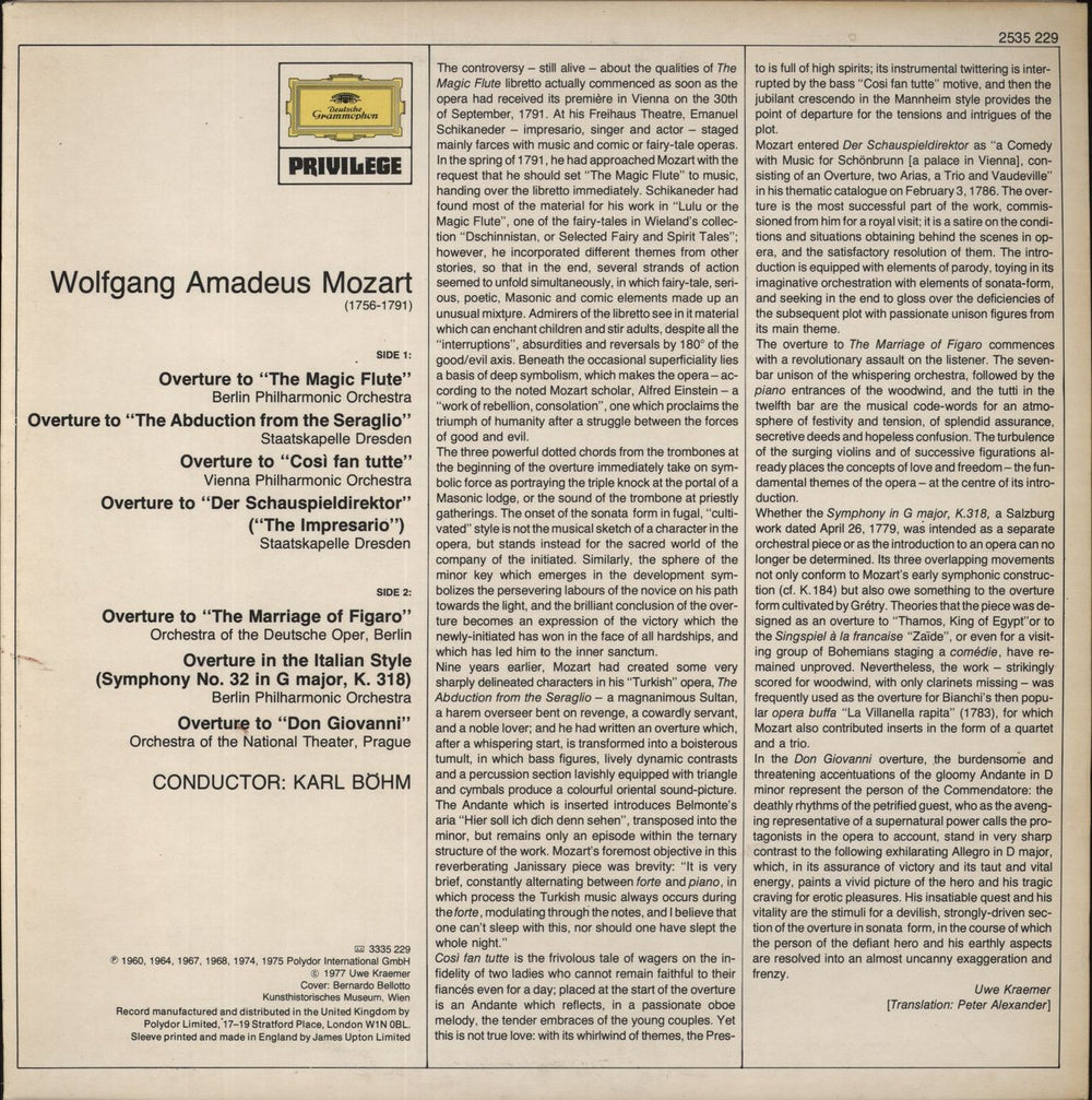 Wolfgang Amadeus Mozart Mozart: Ouvertures UK vinyl LP album (LP record)