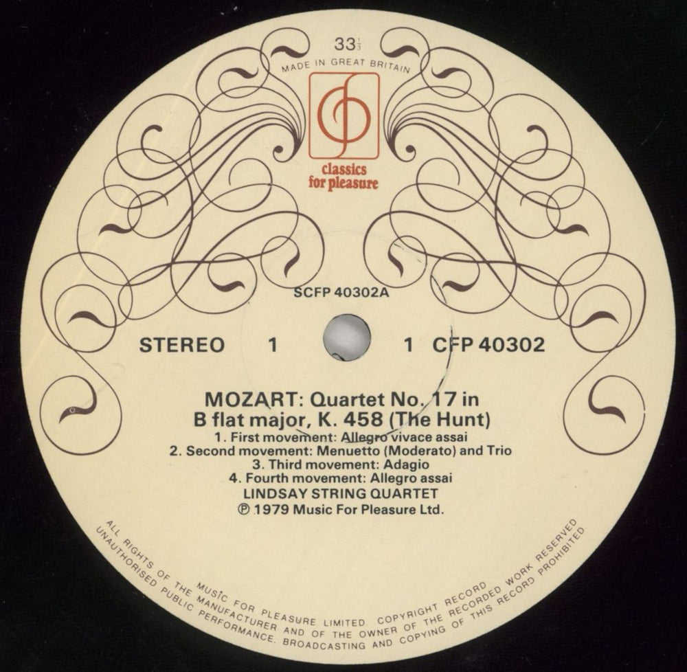 Wolfgang Amadeus Mozart String Quartets: The Hunt K.458-No. 17 In B Flat Major / Dissonance K.465-No. 19 In C UK vinyl LP album (LP record) WZMLPST862923