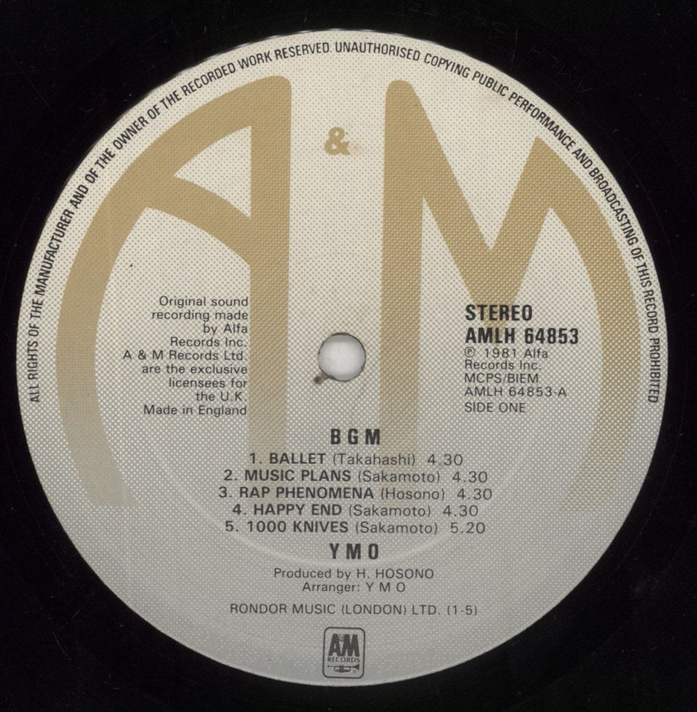 Yellow Magic Orchestra B.G.M. UK vinyl LP album (LP record) YMOLPBG672075