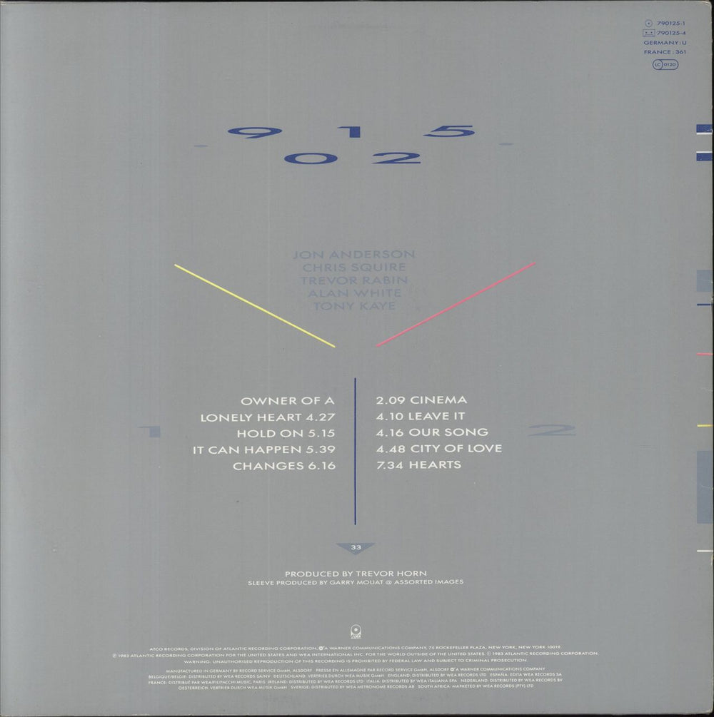 Yes 90125 (Nine...) German vinyl LP album (LP record)