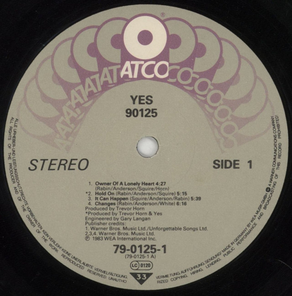 Yes 90125 (Nine...) German vinyl LP album (LP record) YESLPNI313611