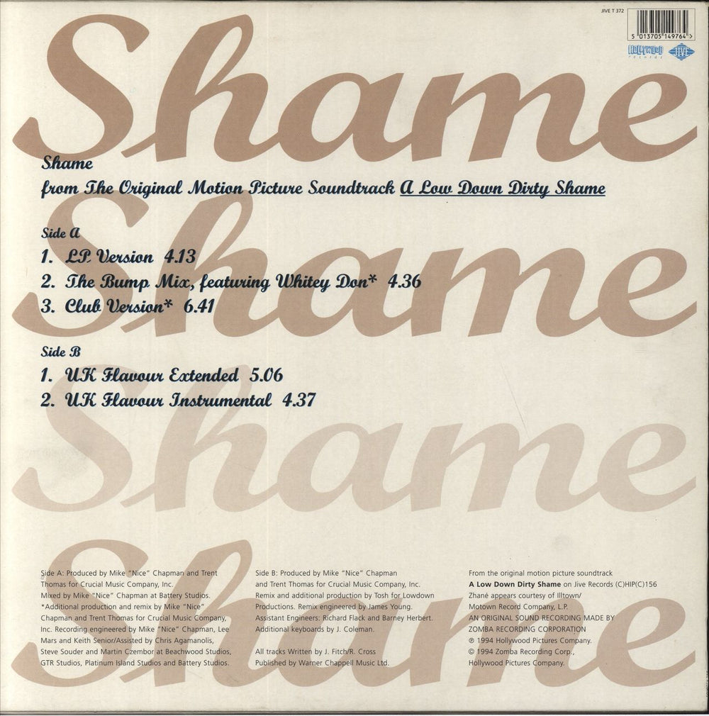 Zhané Shame UK 12" vinyl single (12 inch record / Maxi-single) 5013705149764