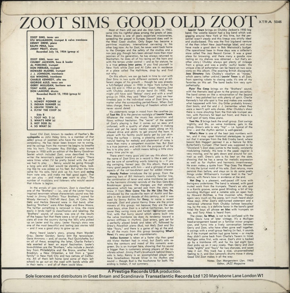 Zoot Sims Good Old Zoot UK vinyl LP album (LP record)