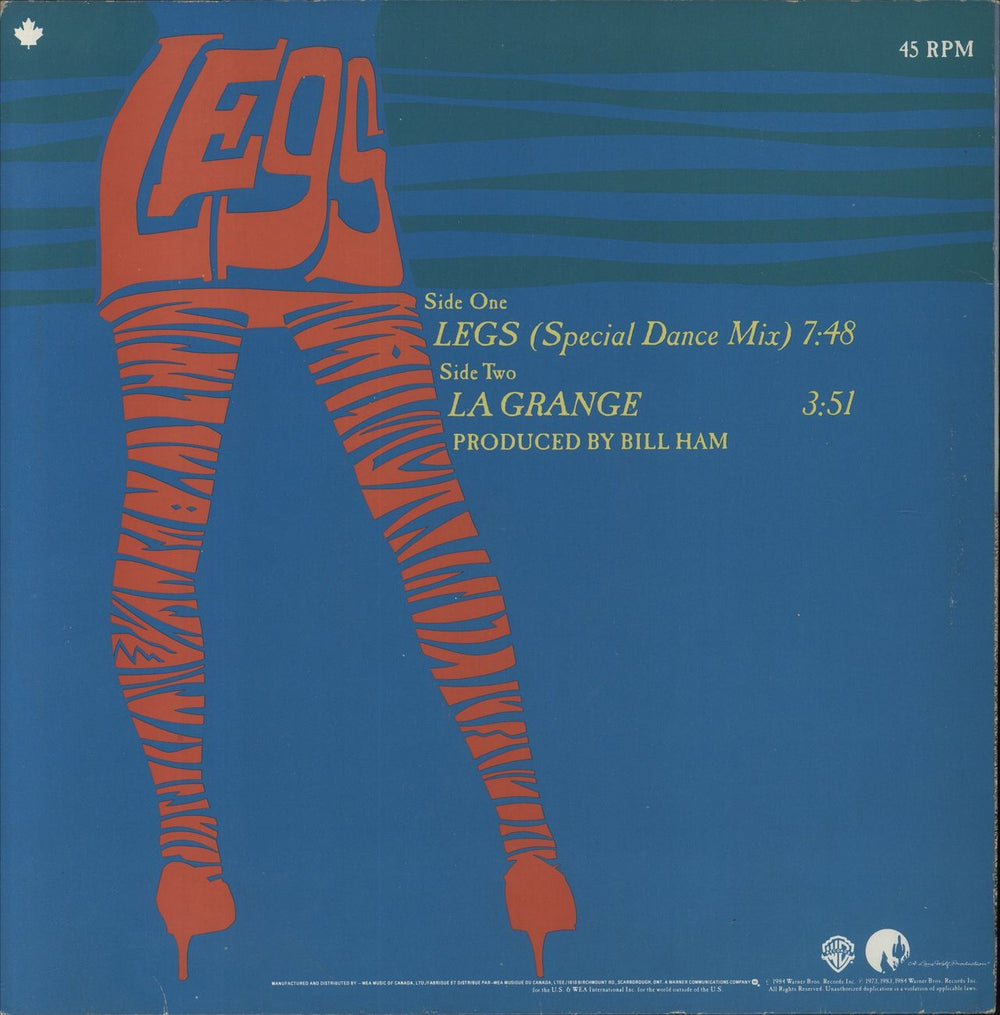 ZZ Top Legs Canadian 12" vinyl single (12 inch record / Maxi-single)
