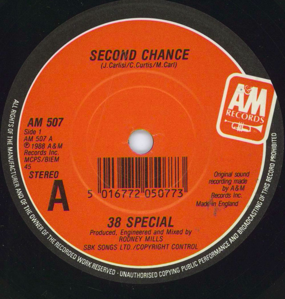 38 Special Second Chance UK 7" vinyl single (7 inch record / 45) AM507