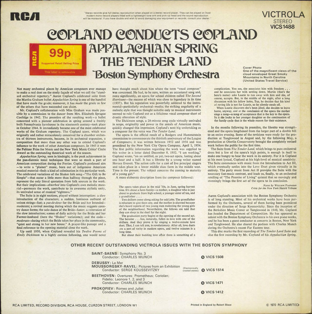 Aaron Copland Copland Conducts Copland UK vinyl LP album (LP record)