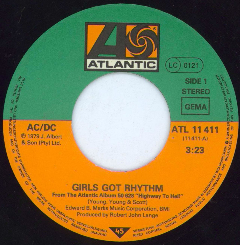 AC/DC Girls Got Rhythm German 7" vinyl single (7 inch record / 45) ACD07GI100603