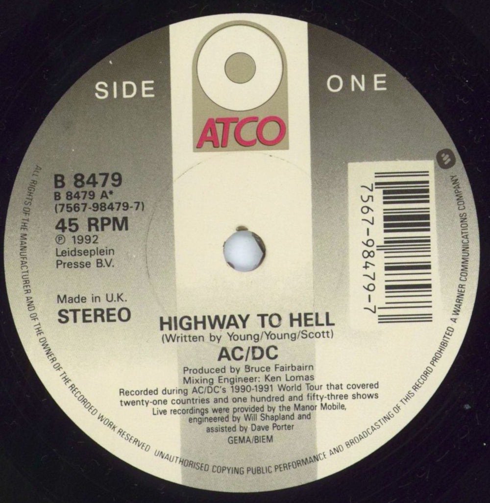 AC/DC Highway To Hell German 7" vinyl single (7 inch record / 45) ACD07HI67254