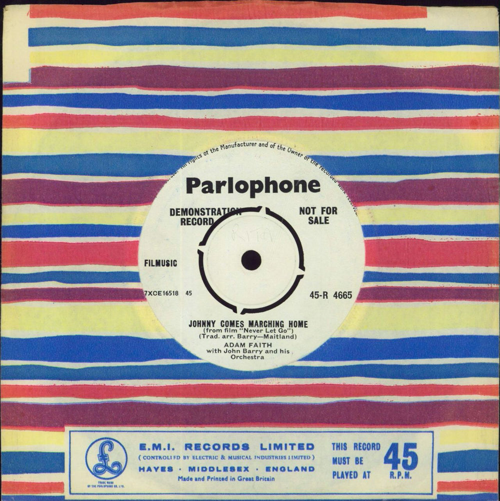 Adam Faith Johnny Comes Marching Home - Demo UK Promo 7" vinyl single (7 inch record / 45) 45-R4665