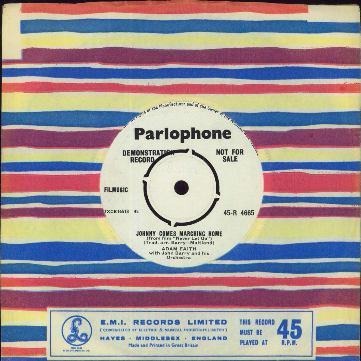 Adam Faith Johnny Comes Marching Home - Demo UK Promo 7