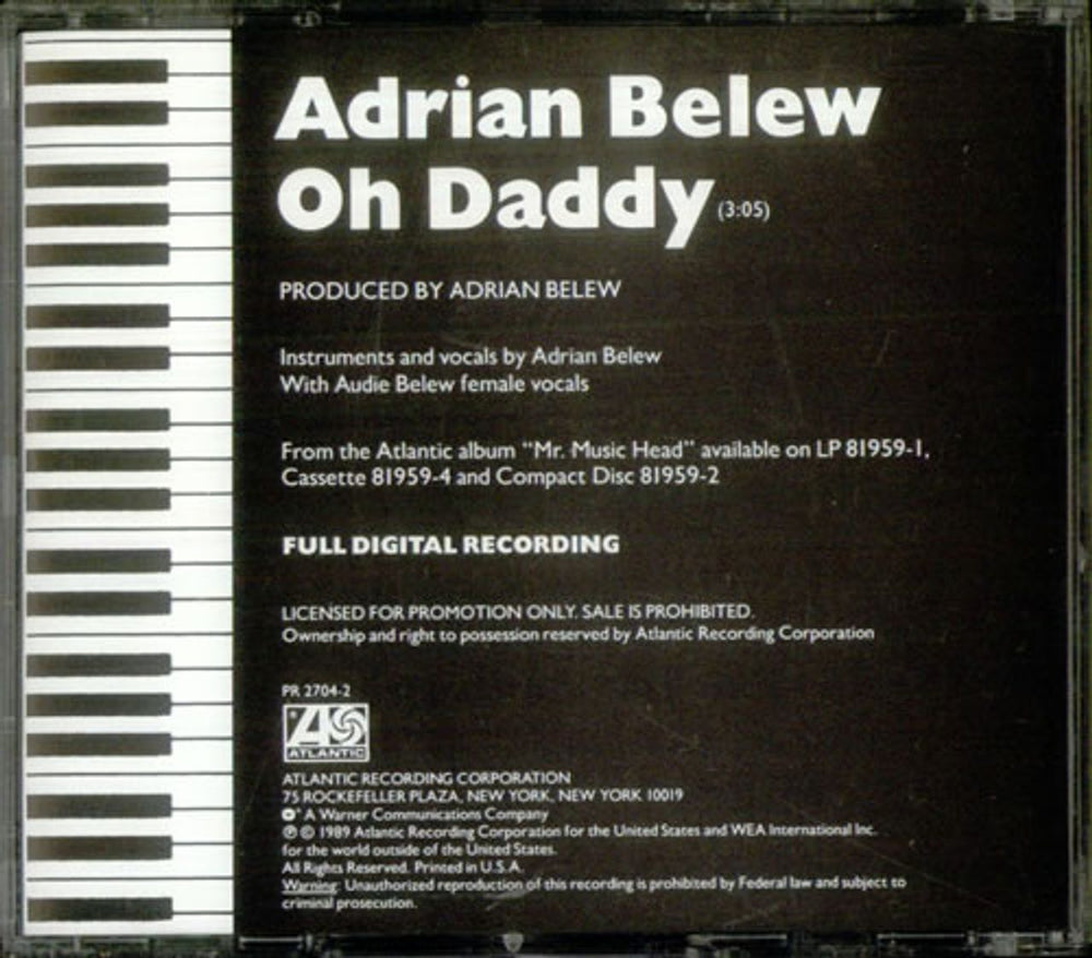 Adrian Belew Oh Daddy US Promo CD single (CD5 / 5") PR2704-2