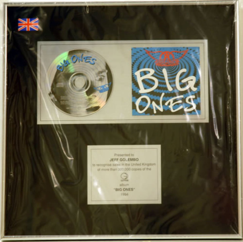 Aerosmith Big Ones UK award disc PLATINUM AWARD