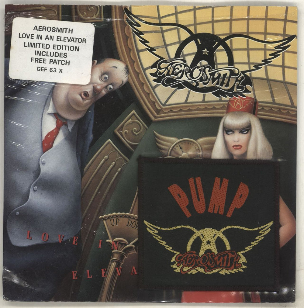 Aerosmith Love In An Elevator + Patch UK 7" vinyl single (7 inch record / 45) GEF63X