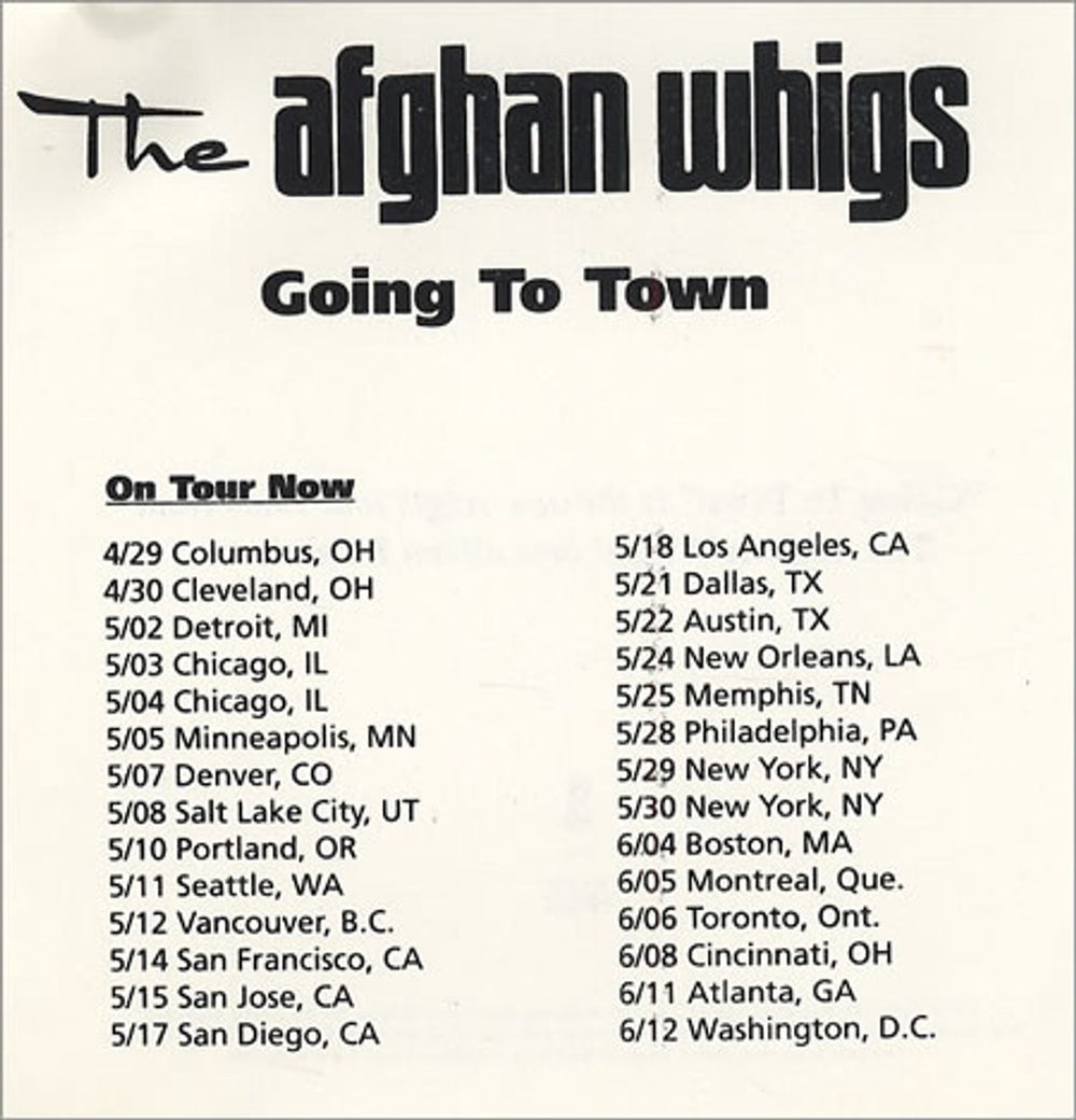 Afghan Whigs Going To Town US Promo CD single (CD5 / 5") PRCD-9540-2