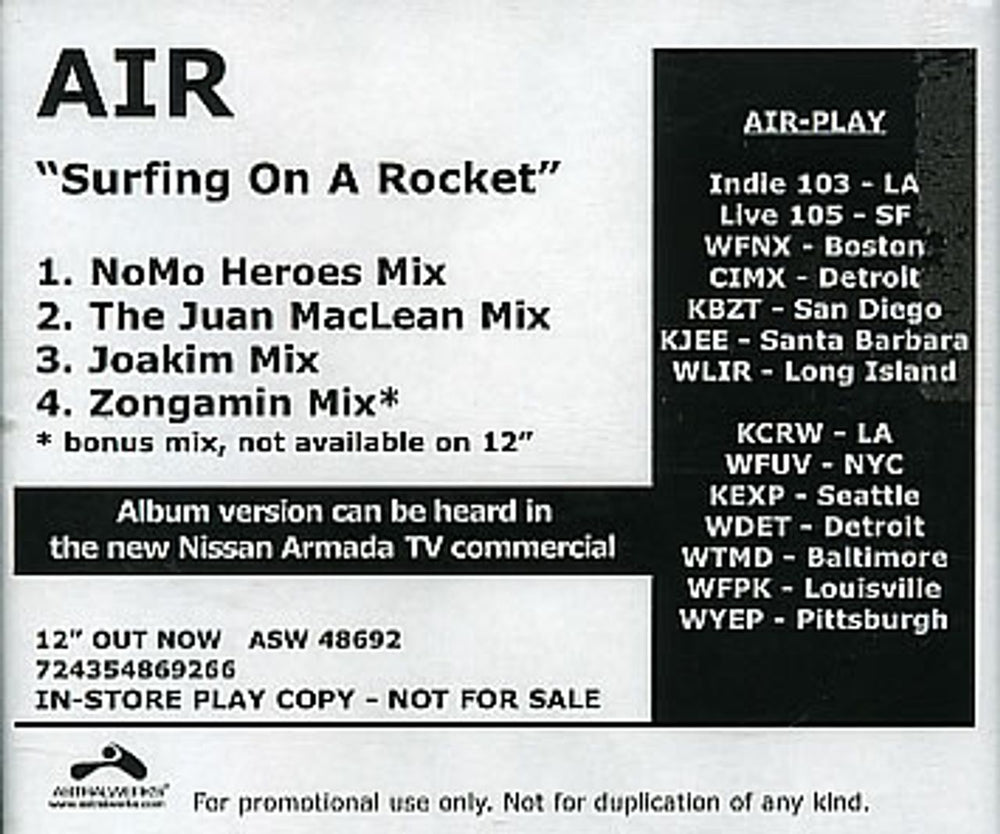 Air (French) Surfing On A Rocket - Remixes US Promo CD-R acetate CDR ACETATE