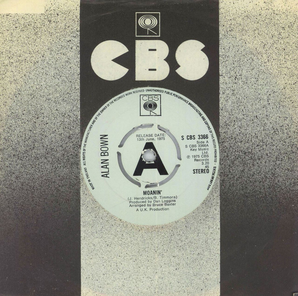 Alan Bown Moanin' UK Promo 7" vinyl single (7 inch record / 45) CBSS3366