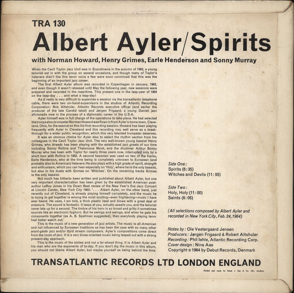 Albert Ayler Spirits UK vinyl LP album (LP record)