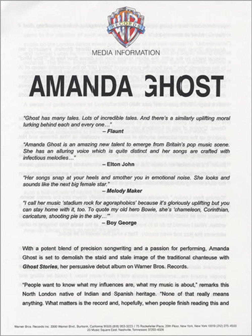 Amanda Ghost Ghost Stories US Promo media press pack PRESS PACK