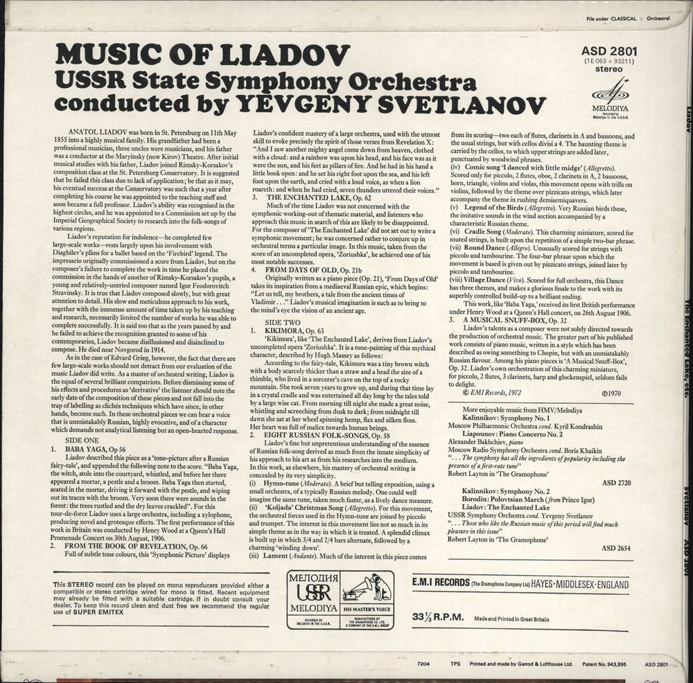 Anatoly Liadov Music Of Liadov UK vinyl LP album (LP record)