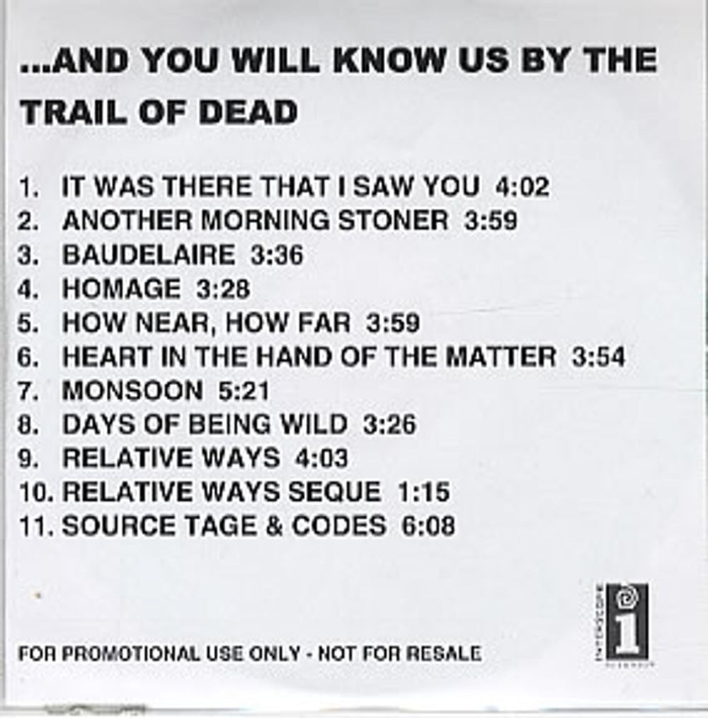 And You Will Know Us By The Trail Of Dead And You Will Know Us... UK Promo CD-R acetate CD-R ACETATE