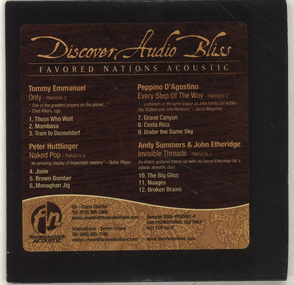 Andy Summers Discover Audio Bliss US Promo CD album (CDLP) FNA5001