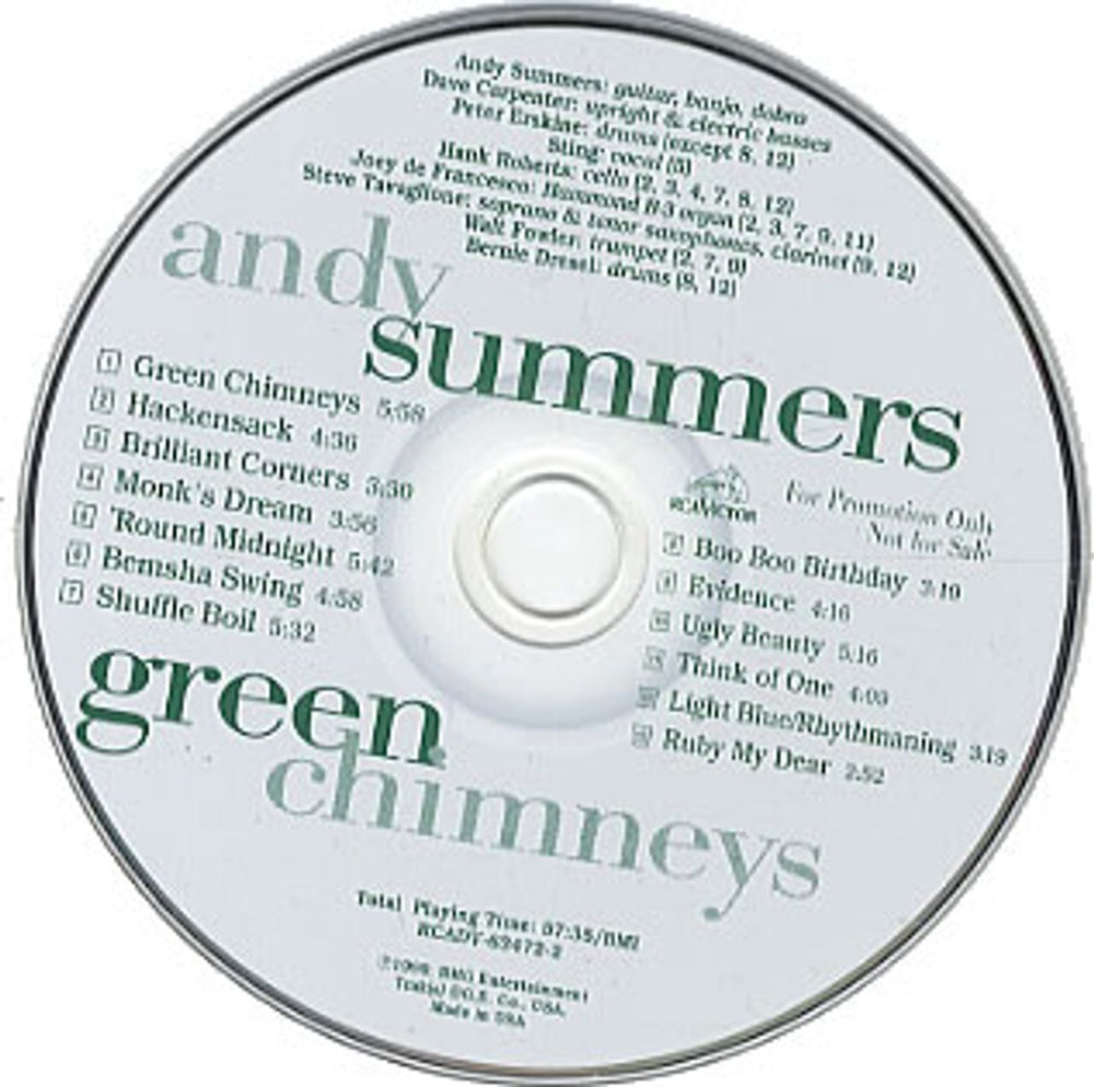 Andy Summers Green Chimneys US Promo CD album (CDLP) RCADV-63472-2