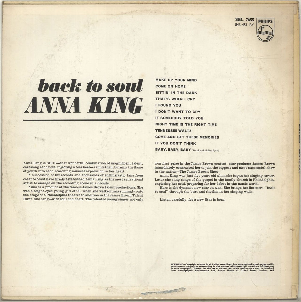 Anna King Back To Soul UK vinyl LP album (LP record)