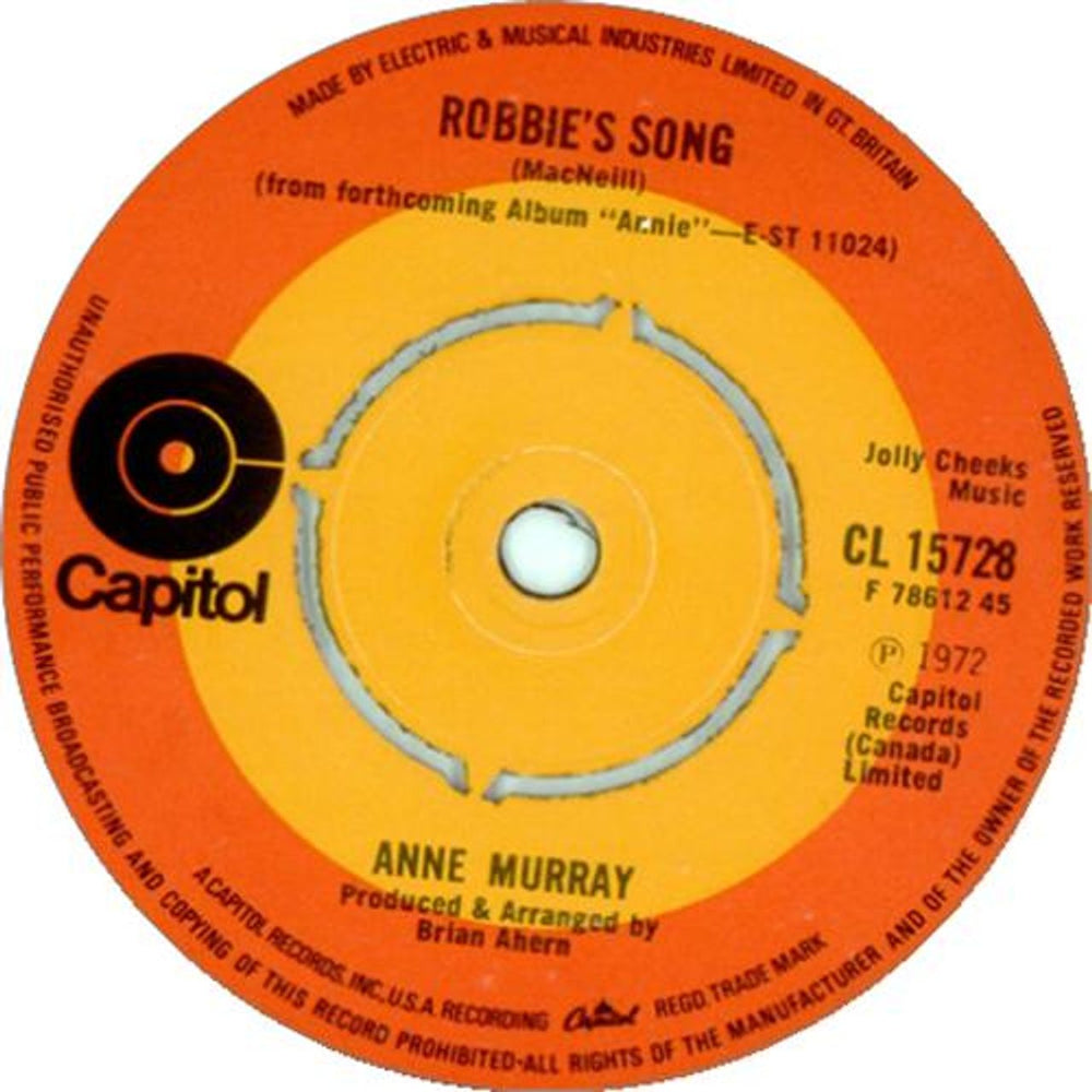 Anne Murray Robbie's Song UK 7" vinyl single (7 inch record / 45) CL15728