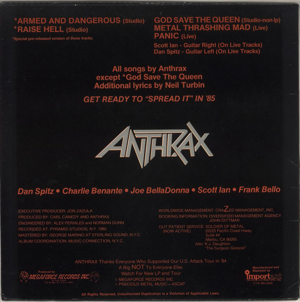 Anthrax Armed And Dangerous US 12" vinyl single (12 inch record / Maxi-single) 020286700517