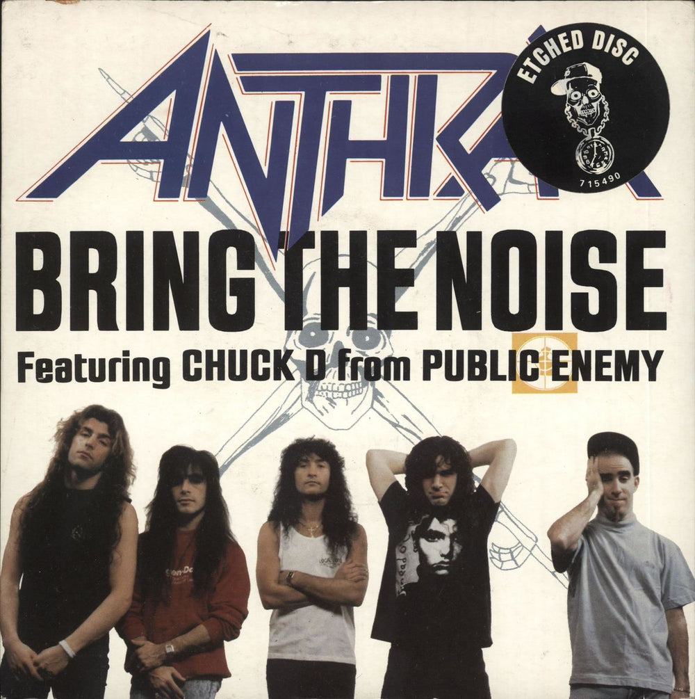 Anthrax Bring The Noise - Etched - Stickered sleeve UK 7" vinyl single (7 inch record / 45) IS490