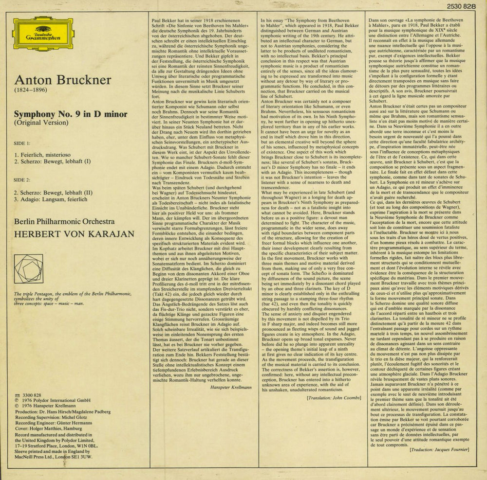 Anton Bruckner Symphonie Nr. 9 UK vinyl LP album (LP record)