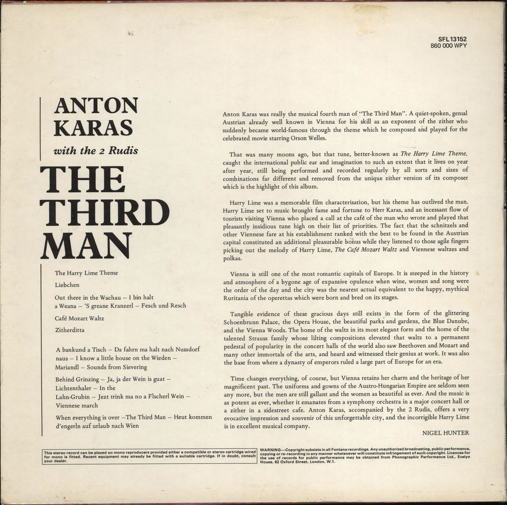 Anton Karas The Third Man UK vinyl LP album (LP record)