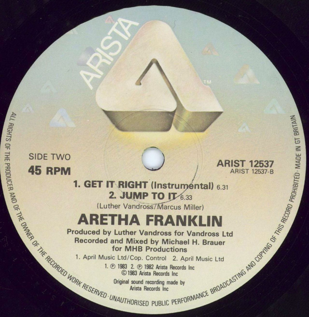 Aretha Franklin Get It Right - hype sticker UK 12" vinyl single (12 inch record / Maxi-single) ARE12GE92743