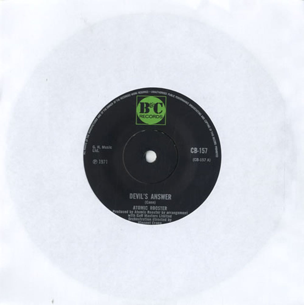 Atomic Rooster Devil's Answer UK 7" vinyl single (7 inch record / 45) CB-157