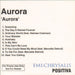 Aurora The Album UK Promo CD-R acetate CD-R