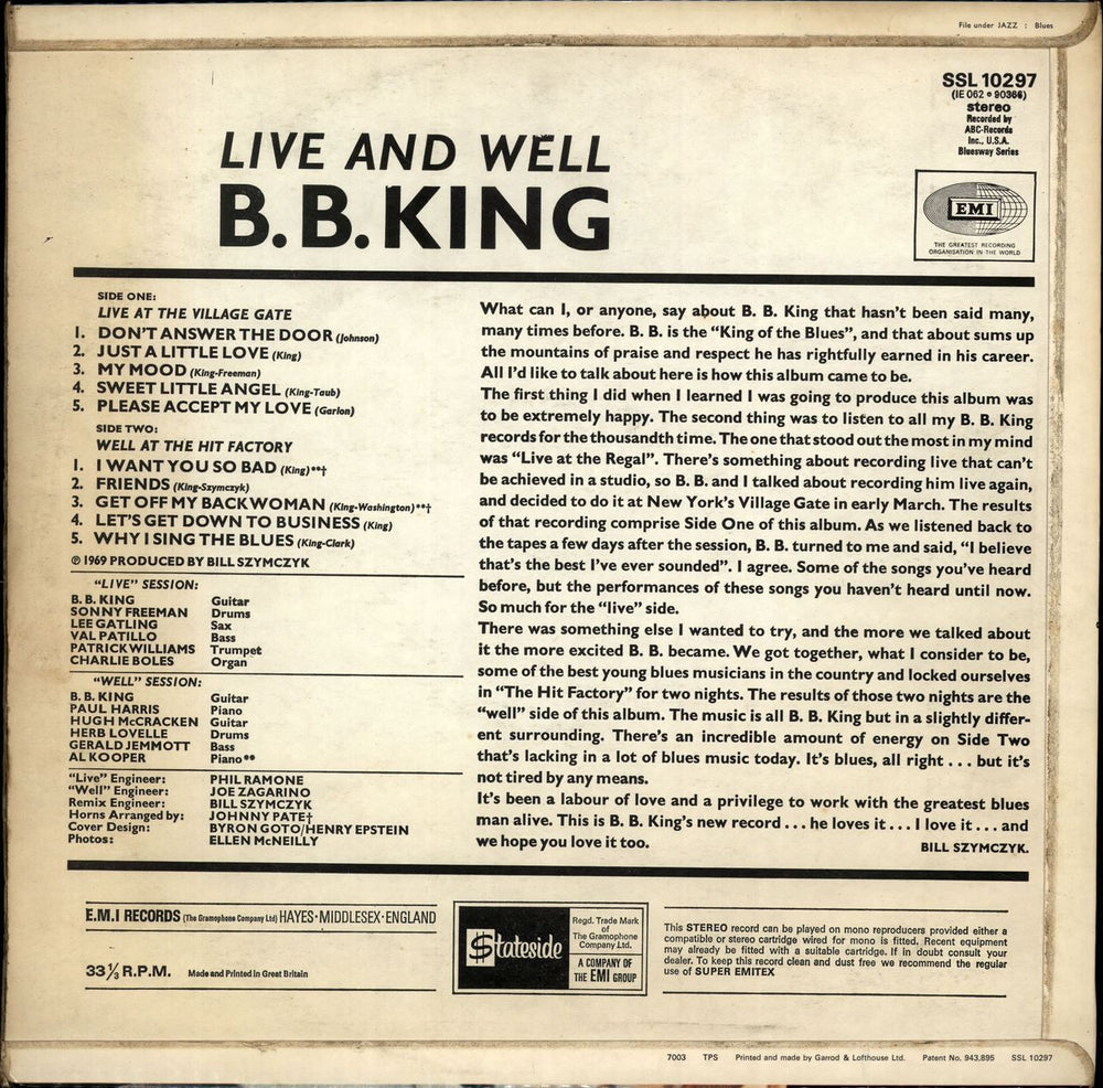 B B King Live & Well UK vinyl LP album (LP record)