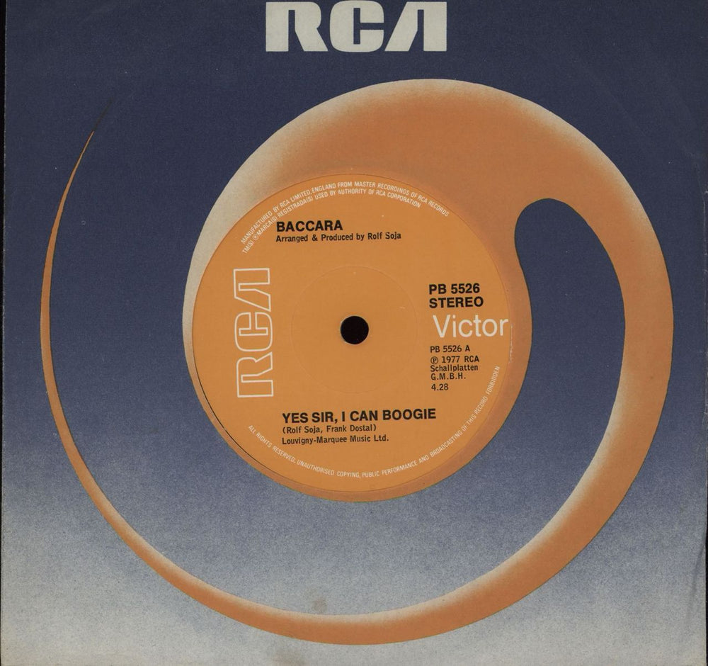 Baccara Yes Sir, I Can Boogie - solid UK 7" vinyl single (7 inch record / 45) PB5526