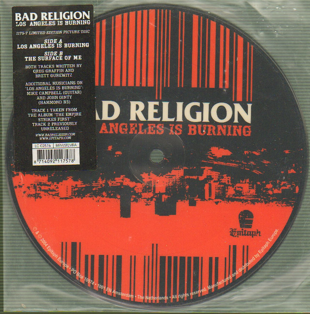 Bad Religion Los Angeles Is Burning UK 7" vinyl picture disc (7 inch picture disc single) 11757