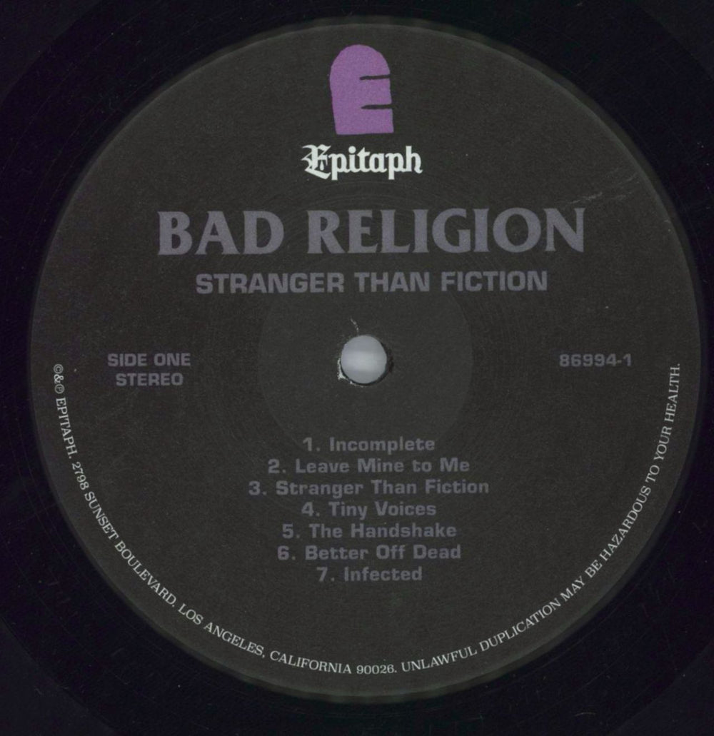 Bad Religion Stranger Than Fiction US vinyl LP album (LP record) BDRLPST820113