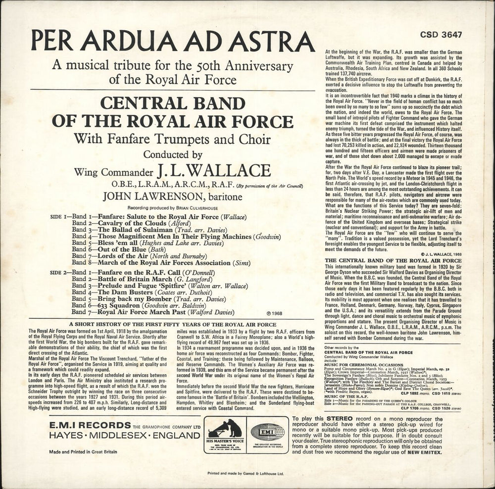 Band Of The Royal Air Force Per Ardua Ad Astra UK vinyl LP album (LP record)