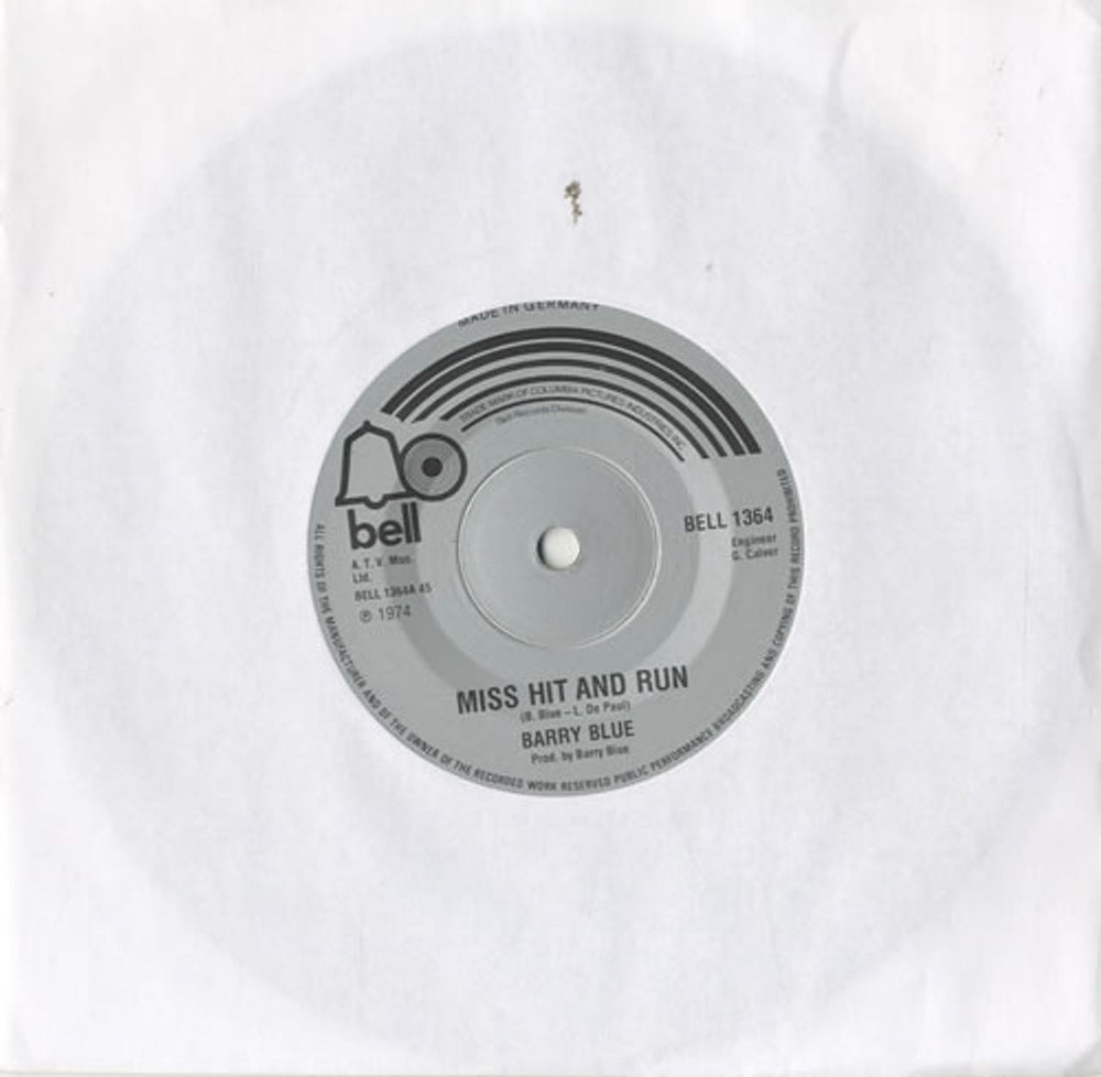 Barry Blue Miss Hit And Run UK 7" vinyl single (7 inch record / 45) BELL1364